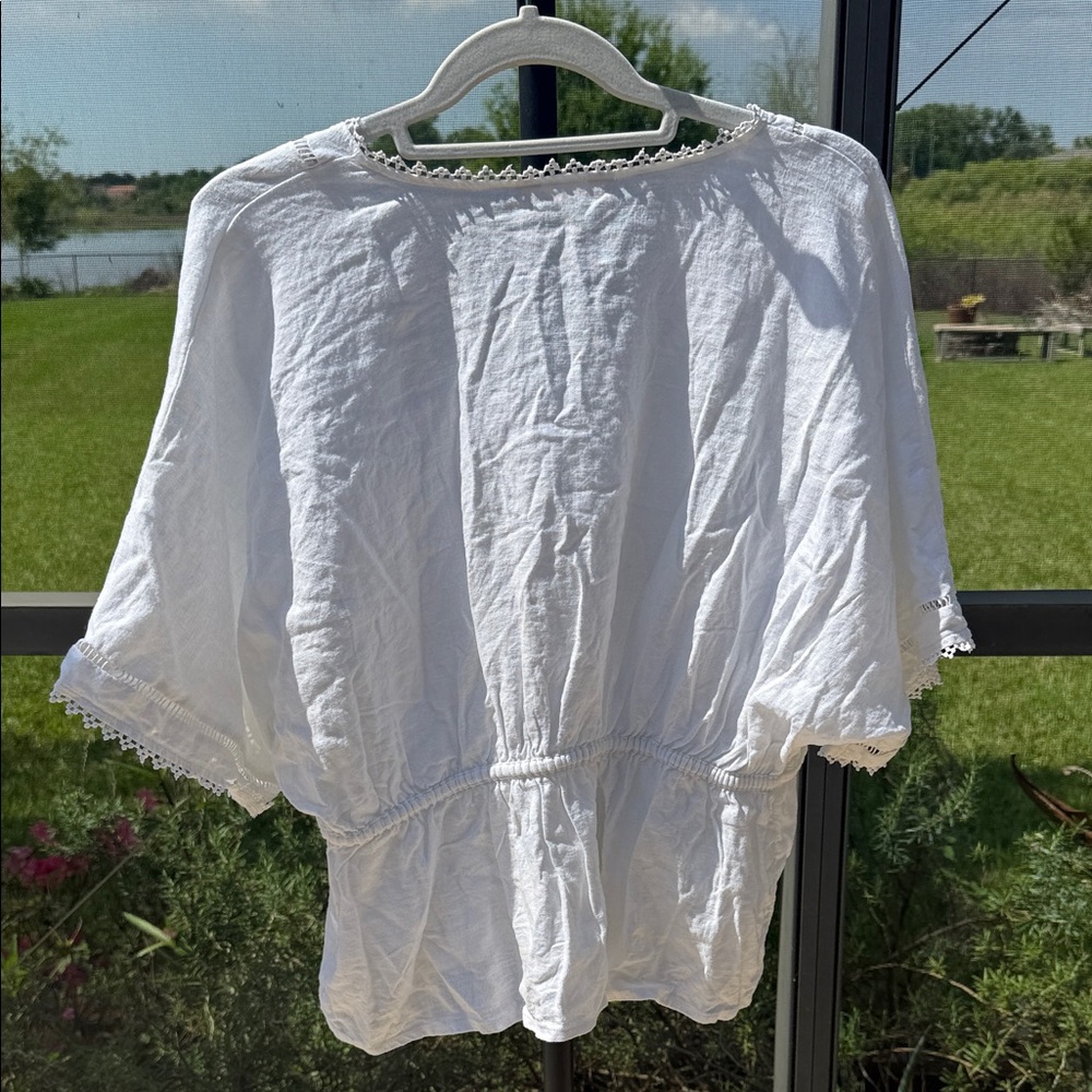 Lucky Brand White V-Neck Peasant Drawstring Tunic - Picture 2 of 3